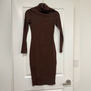 Brown long sleeve turtle knock dress